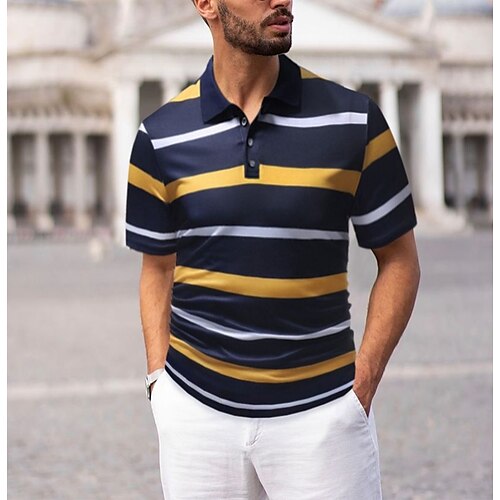 Men's golf shirts Golf Shirt Tennis Shirt Striped Regular Fit Tops Shirt Collar Green Yellow