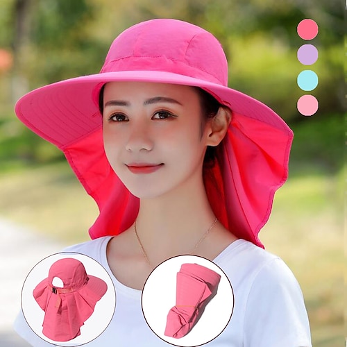 

1 pcs Women's Sun Hat Fishing Hat Hiking Hat Boonie hat Wide Brim with Neck Flap Summer Outdoor Portable UV Sun Protection UPF50 Breathable Hat Solid Color Nylon Purple Rosy Pink Fuchsia for Hunting