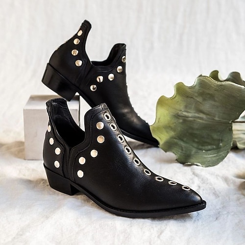 

Mulheres Botas Coturnos Botins Botins Diário Bandagem Tachas Salto Plataforma Punk Moda Luxuoso Couro Sintético Côr Sólida Preto Marron Cáqui