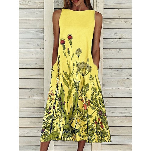 

Dame Hverdagskjole Midikjole Uden ærmer Blomster Sommer Forår Elegant og luksuriøst 2023 S M L XL XXL