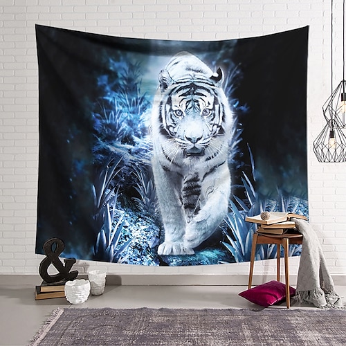 

Wall Tapestry Art Decor Blanket Curtain Hanging Home Bedroom Living Room Decoration Polyester White Tiger