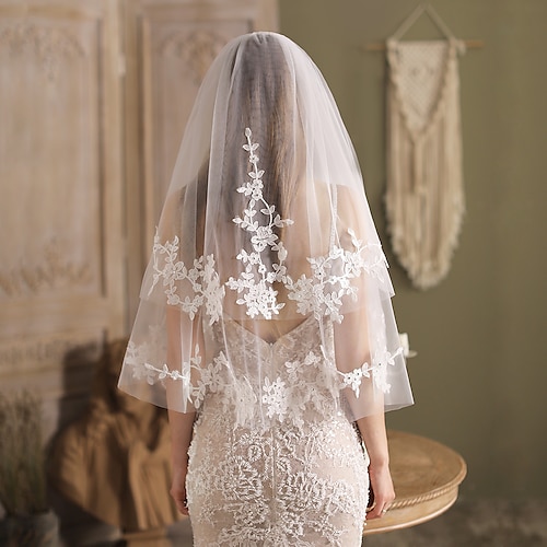 

Two-tier Comtemporary / Stylish Wedding Veil Elbow Veils with Solid / Crystals / Rhinestones Lace / Tulle