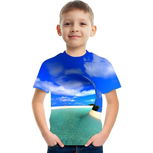 

Børn Drenge T-shirt Kortærmet Grafisk 3D Print Farveblok Regnbue Børn Toppe Sommer Aktiv Gade Sport 3-12 år