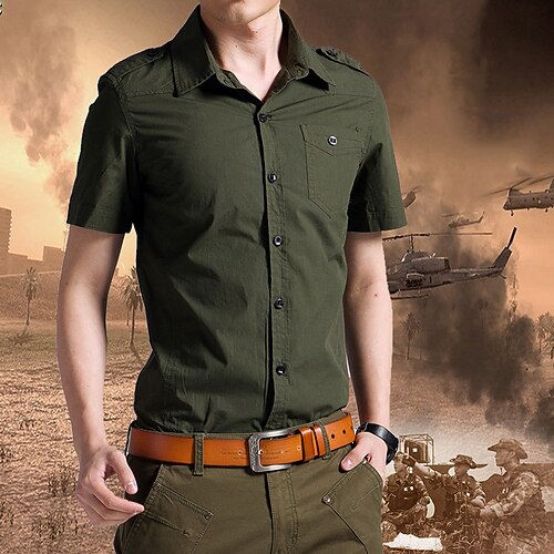 

Men's Hiking Shirt / Button Down Shirts Fishing Shirt Military Tactical Shirt Short Sleeve Shirt Top Outdoor Quick Dry Lightweight Breathable Sweat wicking Autumn / Fall Spring Summer Shallow Khaki
