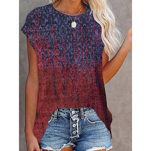 

Women's T shirt Tee Red Gray Black Graphic Print Short Sleeve Daily Weekend Basic Round Neck Regular S / 3D Print