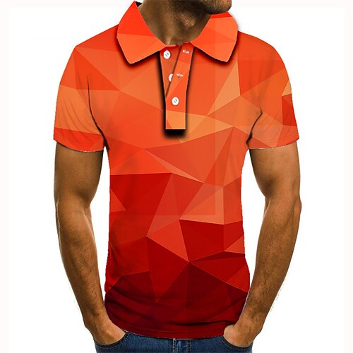 

Men's Collar Polo Shirt Golf Shirt Tennis Shirt Graphic Prints Argyle Collar Orange 3D Print Street Casual Short Sleeve Button-Down Clothing Apparel Fashion Cool Casual / Sports