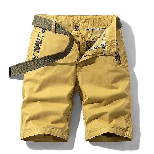 

Men's Cargo Shorts Pocket Solid Color Comfort Breathable Knee Length Casual Daily Fashion Streetwear Green Yellow