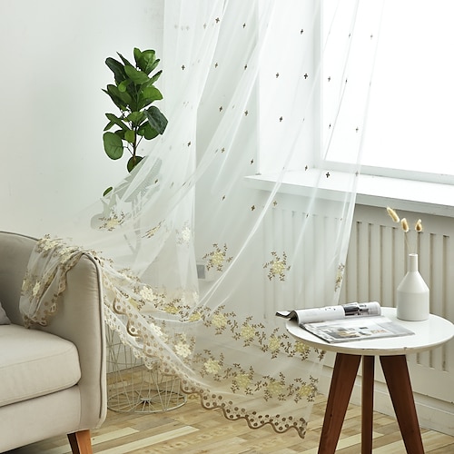 

Two Panel Korean Pastoral Style Embroidered Gauze Curtain Living Room Bedroom Dining Room Children's Room Translucent Curtain