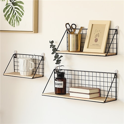 

1 Piece Wall Floating Shelf Simple Nordic Style Hanging Storage Basket Sundries Holder