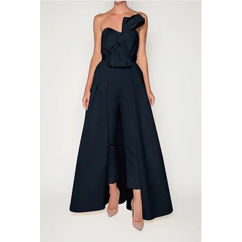 

Jumpsuits Minimalist Elegant Engagement Formal Evening Dress Sweetheart Neckline Sleeveless Detachable Stretch Fabric with Bow(s) Pleats 2022