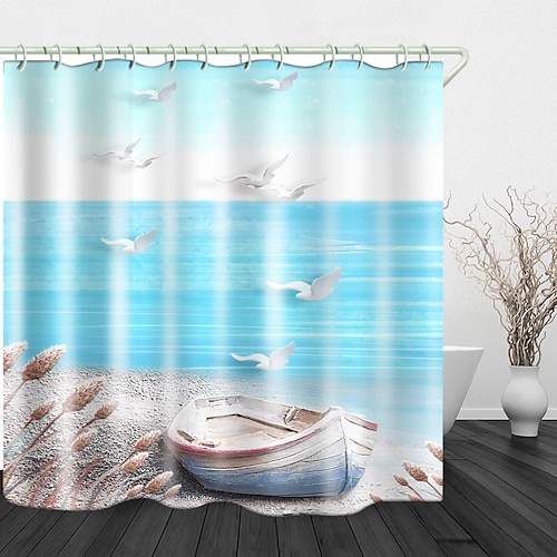 

Seagull on the Beach Print Waterproof Fabric Shower Curtain for Bathroom Home Decor Covered Bathtub Curtains Liner Includes with Hooks