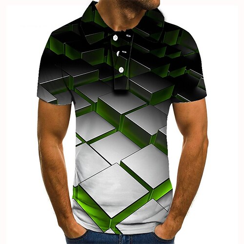 

Men's Collar Polo Shirt Golf Shirt Tennis Shirt 3D Graphic Prints Collar Green 3D Print Street Casual Short Sleeve Button-Down Clothing Apparel Fashion Cool Casual / Sports