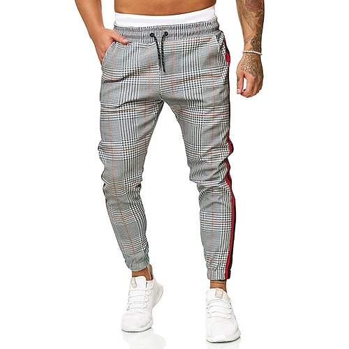 

Men's Joggers Pants Trousers Trousers Casual Pants Plaid Drawstring Trousers Lattice Full Length Formal Business Daily Streetwear Casual Gray Micro-elastic