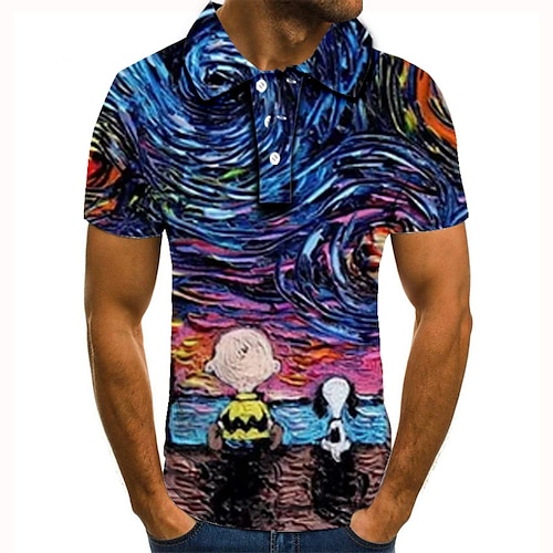 

Men's Collar Polo Shirt Golf Shirt Tennis Shirt Cartoon Graphic Prints Collar Blue 3D Print Street Casual Short Sleeve Button-Down Clothing Apparel Fashion Cool Casual / Sports