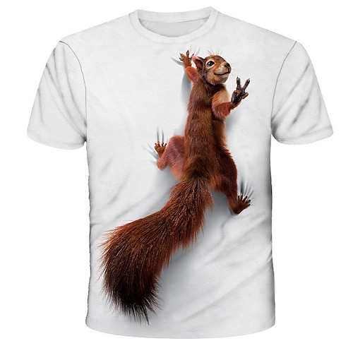 

Men's T shirt Tee Tee Funny T Shirts Graphic Animal Squirrel Round Neck Sea Blue Green Blue Yellow Red 3D Print Daily Holiday Short Sleeve Print Clothing Apparel Basic Streetwear Exaggerated Designer