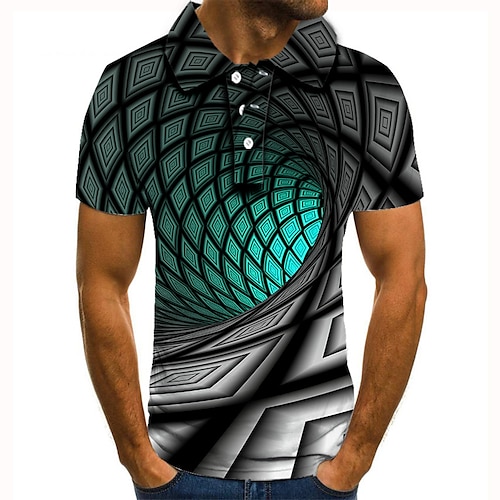 

Men's Collar Polo Shirt Golf Shirt Tennis Shirt Geometric Graphic Prints Collar Gray 3D Print Street Casual Short Sleeve Button-Down Clothing Apparel Fashion Cool Casual / Sports