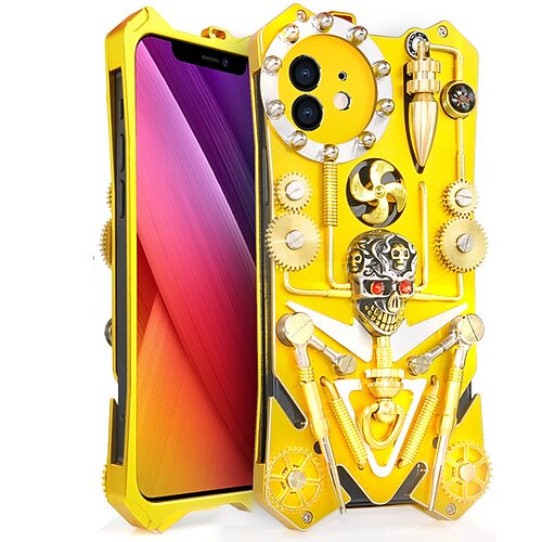 

Luxury Armor Metal Aluminum Pure Copper Phone Case For iPhone 12 Pro Max 11 SE 2020 X XR XS Max 8 7 6 Mechanical Gear Purely Handmade Skull Phone Shell Back Cover