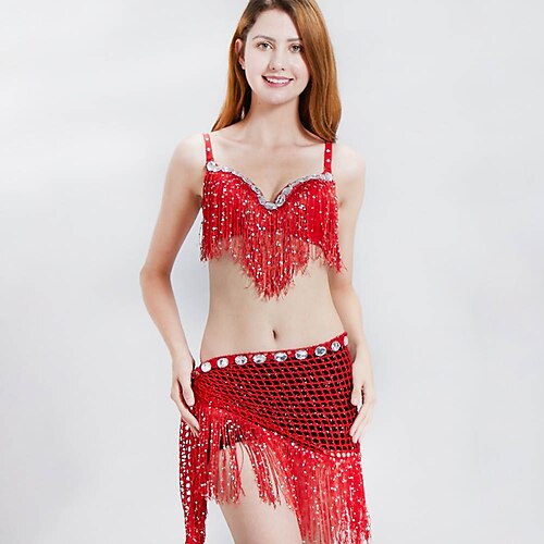 

Belly Dance Bra Tassel Solid Crystals / Rhinestones Women's Training Performance Sleeveless Natural Polyester