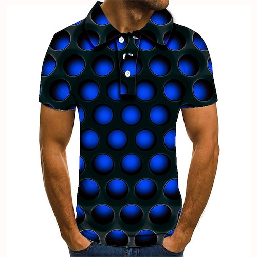 

Men's Collar Polo Shirt Golf Shirt Tennis Shirt Geometric Circle Collar Blue 3D Print Street Casual Short Sleeve Button-Down Clothing Apparel Fashion Cool Casual / Sports