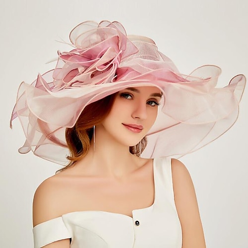 

Fascinators Hats Headwear Organza Polyester / Polyamide Bucket Hat Straw Hat Sun Hat Casual Holiday Vintage Style With Feather Headpiece Headwear