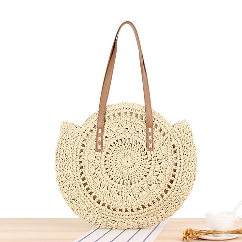 

Women's Straw Bag Handbags Tote Straw Bag Straw Bohemian Style Solid Color Daily Holiday Brown Beige