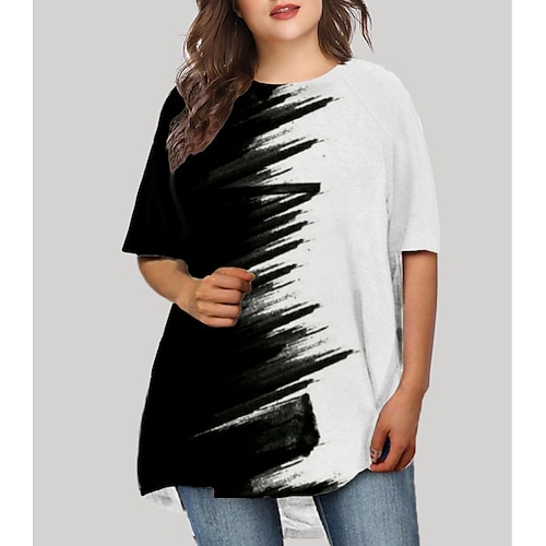 

Femme Grande Taille Robe t-shirt Graphic Col Ras du Cou Imprimer Demi Manches Printemps Eté basique Mini robe Casual du quotidien Robe