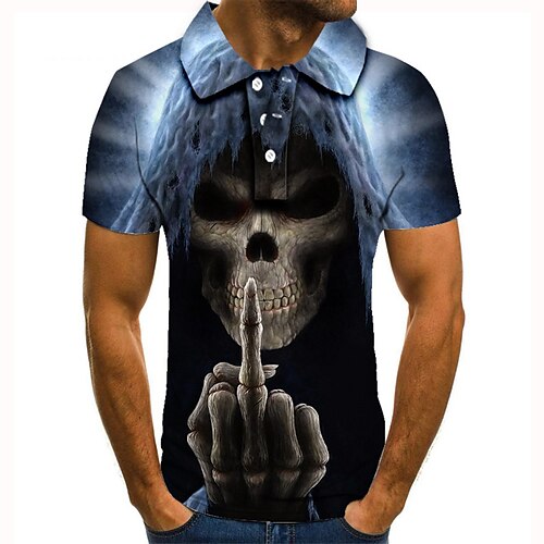 Men's Golf Shirt Tennis Shirt 3D Print Graphic Prints Skull Collar Street Casual Button-Down Short Sleeve Tops Casual Fashion Cool Blue / Sports