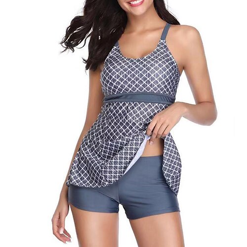 

Women's Tankini Two Piece Swimsuit Bathing Suit Swimwear Gray Ultra Light (UL) Breathable Quick Dry Sleeveless - Swimming Surfing Water Sports Summer