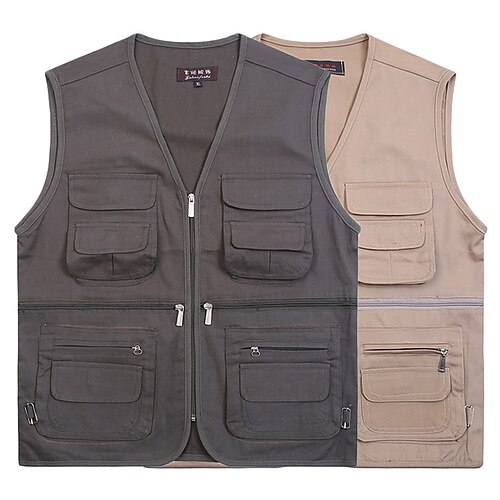 

Men's Fishing Vest Hiking Vest Work Vest Sleeveless Outerwear Trench Coat Top Outdoor Quick Dry Lightweight Breathable Sweat wicking Autumn / Fall Spring Cream color Dark Gray Hunting Fishing Climbing