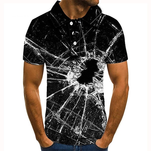 

Men's Collar Polo Shirt Golf Shirt Tennis Shirt Graphic Prints Crack Collar Black 3D Print Street Casual Short Sleeve Button-Down Clothing Apparel Fashion Cool Casual / Sports
