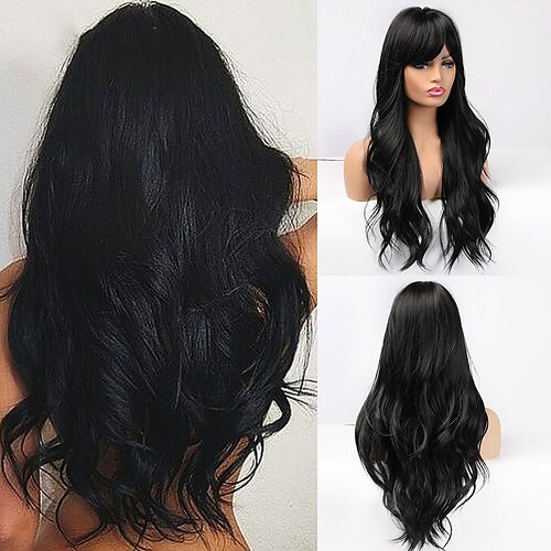 

Black Wigs for Women Long Black Wigs Cosplay Body Wave Synthetic Wigs with Full Bangs for White/Black Women Brazilian American Natural Hair