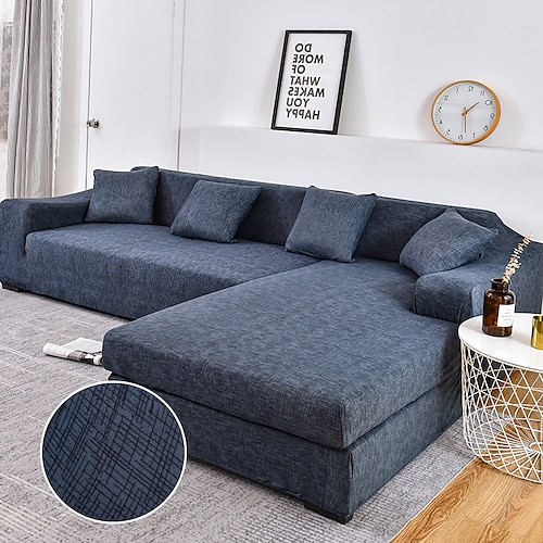 

Stretch Sofa Slipcover Spandex Jacquard Fabric Sectional Couch Armchair Loveseat 4 or 3 seater L Shape Soft Durable Washable(1 Free Cushion Cover)