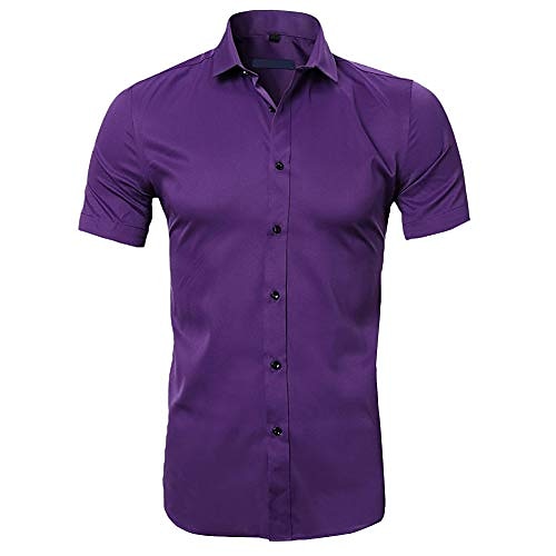 

Men's Dress Shirt Square Neck Button Down Collar Light Purple Light Blue Wine Red Dark Purple Navy Blue non-printing Wedding Party Short Sleeve Button-Down Clothing Apparel Business / Slim