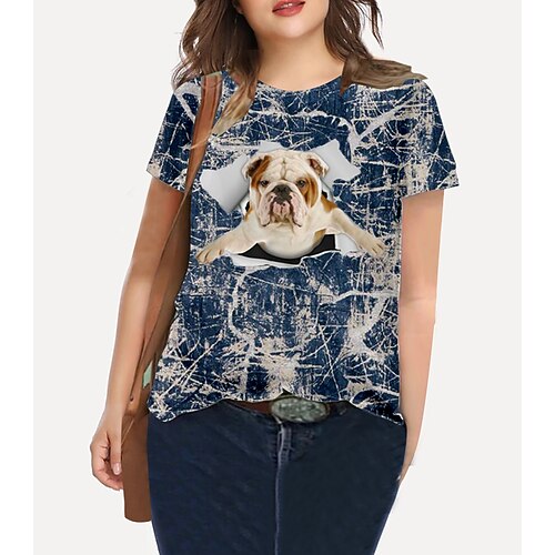 

Women's Plus Size Tops T shirt Dog Graphic Print Short Sleeve Crewneck Basic Daily Holiday Cotton Spandex Jersey Blue