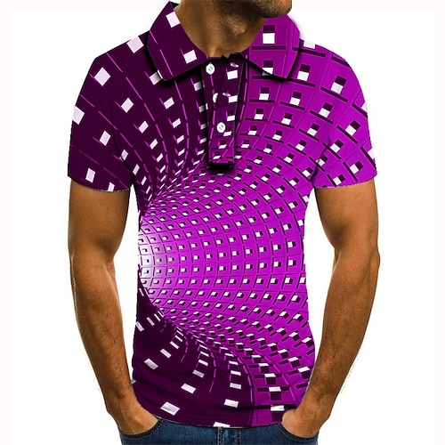 

Men's Collar Polo Shirt Golf Shirt Tennis Shirt Optical Illusion Geometry Collar Green Blue Purple Red 3D Print Street Casual Short Sleeve Button-Down Clothing Apparel Fashion Cool Casual / Sports