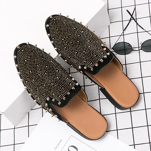 

Men's Clogs & Mules Rockstud shoes Casual Daily Party & Evening Walking Shoes Nappa Leather Cowhide Handmade Non-slipping Wear Proof Booties / Ankle Boots Black Spring Summer