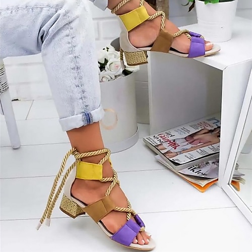 

Women's Sandals Lace Up Sandals Strappy Sandals Boho Bohemia Beach Gladiator Sandals Roman Sandals Chunky Heel Nubuck Lace-up Black Light Pink Yellow