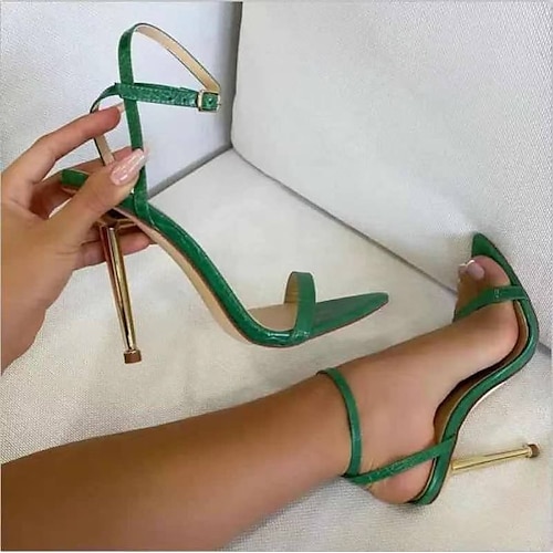 

Women's Sandals Stilettos Ankle Strap Sandals Buckle High Heel Stiletto Heel Ankle Strap Heel Pointed Toe PU Buckle Solid Colored Black Green White