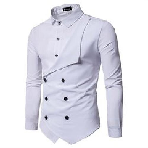 

men's casual shirts 2021 fake two piece men shirt fashion solid irregular social mens dress autumn long sleeve button business slim fit