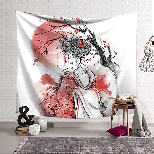 

Japanese Style Ink Painting Style Large Wall Tapestry Art Decor Blanket Curtain Hanging Home Bedroom Living Room Decoration Polyester