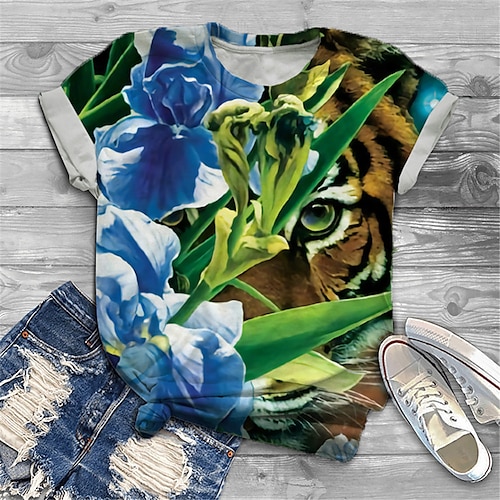 

Per donna Taglia grossa Top maglietta Pop art Tigre Stampa Manica corta Girocollo Essenziale Giornaliero Per eventi Jersey di cotone spandex Blu / Plus Size