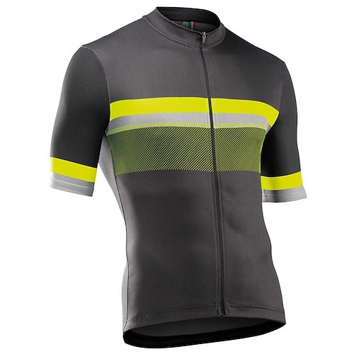 

21Grams Men's Cycling Jersey Short Sleeve Bike Jersey Top with 3 Rear Pockets Mountain Bike MTB Road Bike Cycling Breathable Quick Dry Moisture Wicking Soft Grey Color Block Stripes Patchwork
