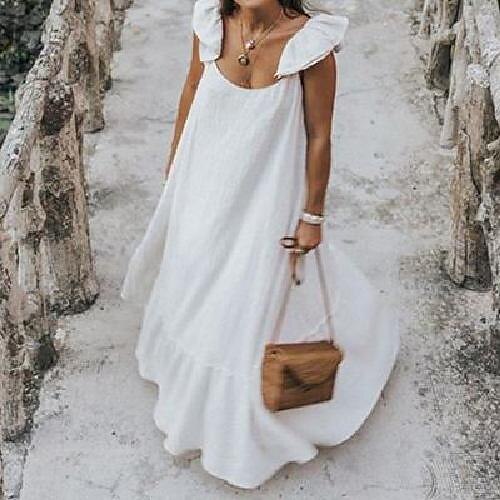 

Women's Casual Dress Swing Dress White Dress Long Dress Maxi Dress Black White Sleeveless Pure Color Ruched Spring Summer U Neck Basic S M L XL XXL XXXL 4XL 5XL