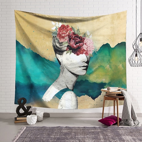 

Floral Woman Mountain Wall Tapestry Art Decor Blanket Curtain Hanging Home Bedroom Living Room Decoration Polyester