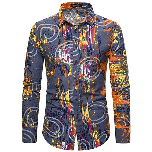 

Men's Shirt Print Graphic Prints Classic Collar Street Casual Print Long Sleeve Tops Fashion Yellow