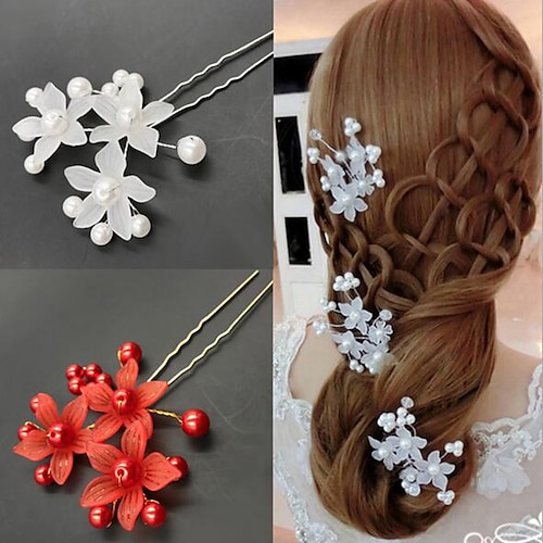 

1pc Women's Girls' Hair Jewelry For Birthday Party Birthday Festival Flower Classic Plastic Alloy White Red