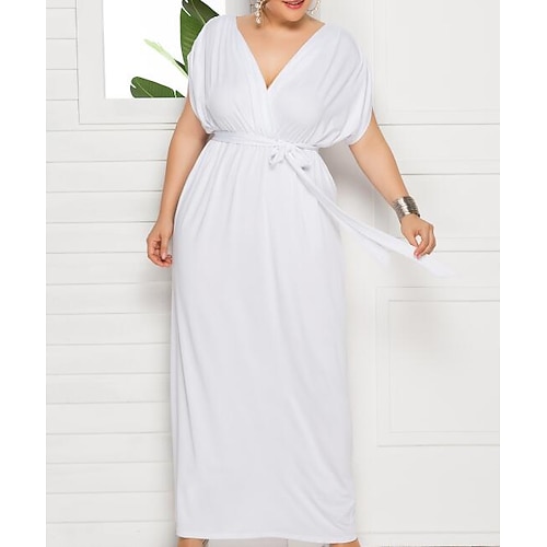 

Women's Plus Size Party Dress Solid Color V Neck Short Sleeve Spring Summer Elegant Casual Prom Dress Maxi long Dress Party Daily Dress / Homecoming Dress