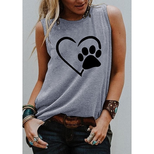 

Women's Tank Top T shirt Tee Vest Blue Purple Light gray Graphic Heart Print Sleeveless Daily Holiday Basic Round Neck Regular S