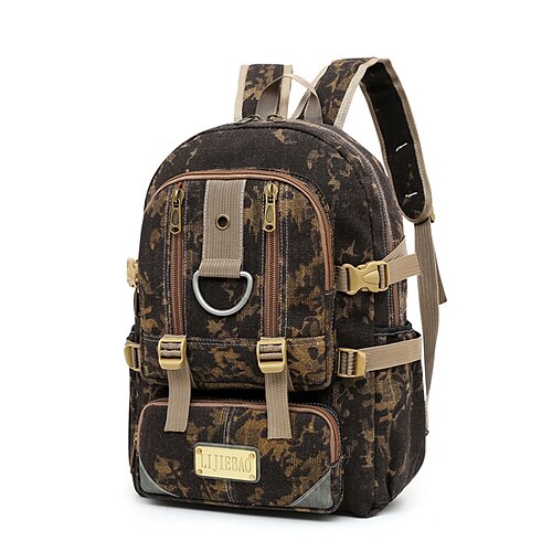 

Men's Functional Backpack Canvas Color Block Breathable Zipper Climbing Army Green Dark Gray Coffee
