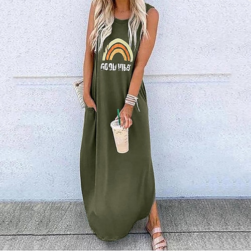 

Women's A Line Dress Maxi long Dress ArmyGreen Custom green Custom dark gray Blue Black Sleeveless Pattern Summer Casual 2022 S M L XL XXL